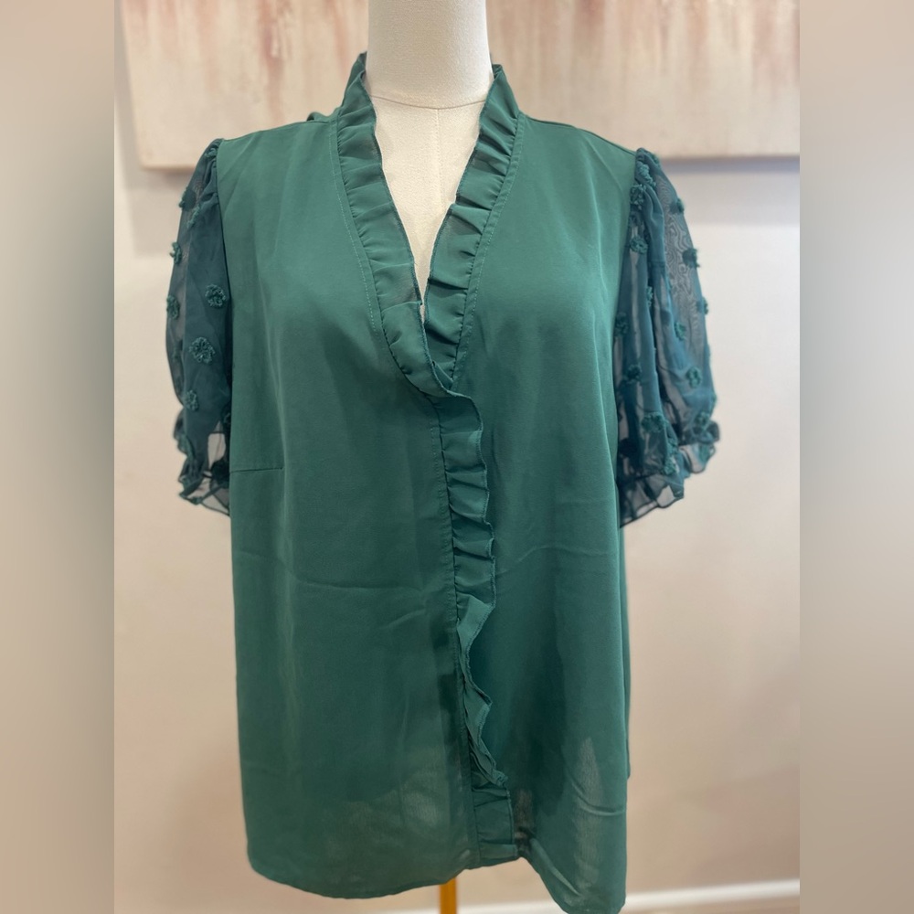 SHEIN 3XL Ruffled Green Flutter Sleeve Blouse
